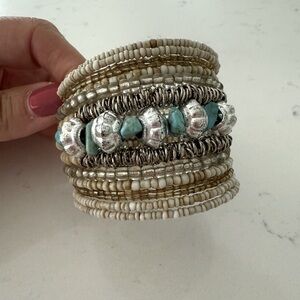 Silver and Turquoise Beaded Bracelet